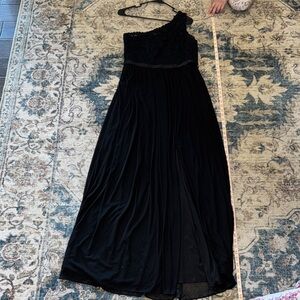 David’s Bridal bridesmaid size 10 Elegant Black One-Shoulder Dress lace